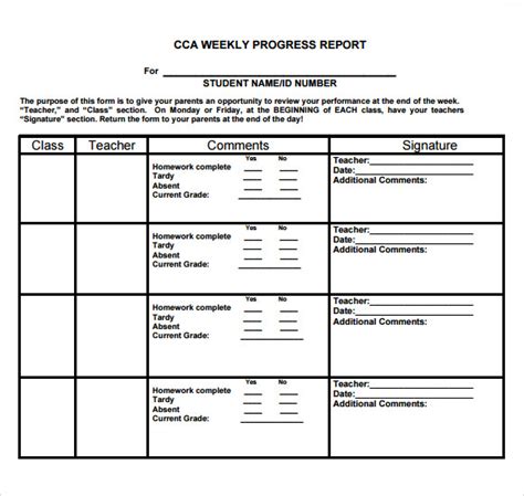 middle school progress report template